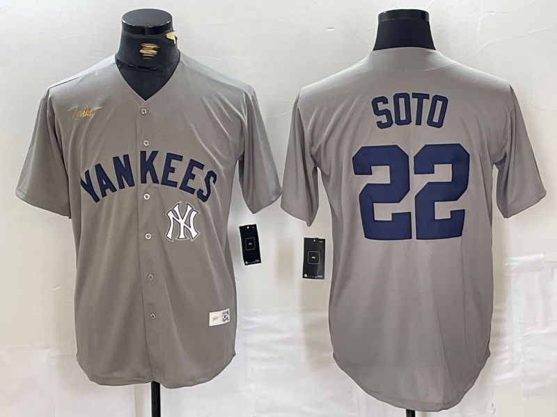 Men New York Yankees #22 Soto Grey Throwback Nike Game 2024 MLB Jersey style 9